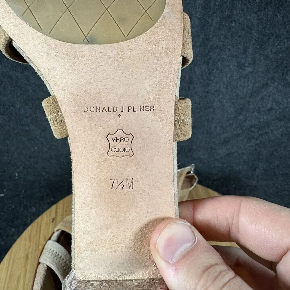 S Donald J Pliner Vida Cross Strap‎ Suede Leather Tan Sandals Heels Size 7.5